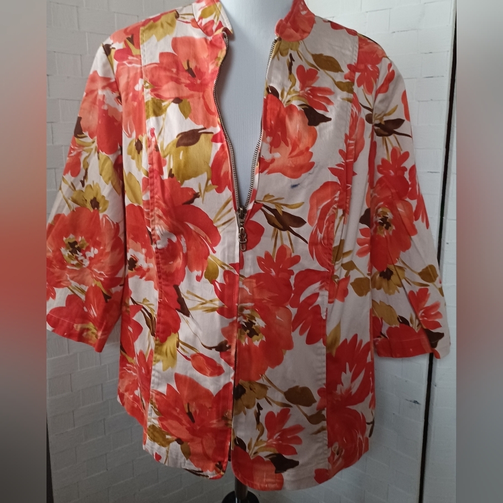 CJ Banks 14W Floral Zip-Up Jacket